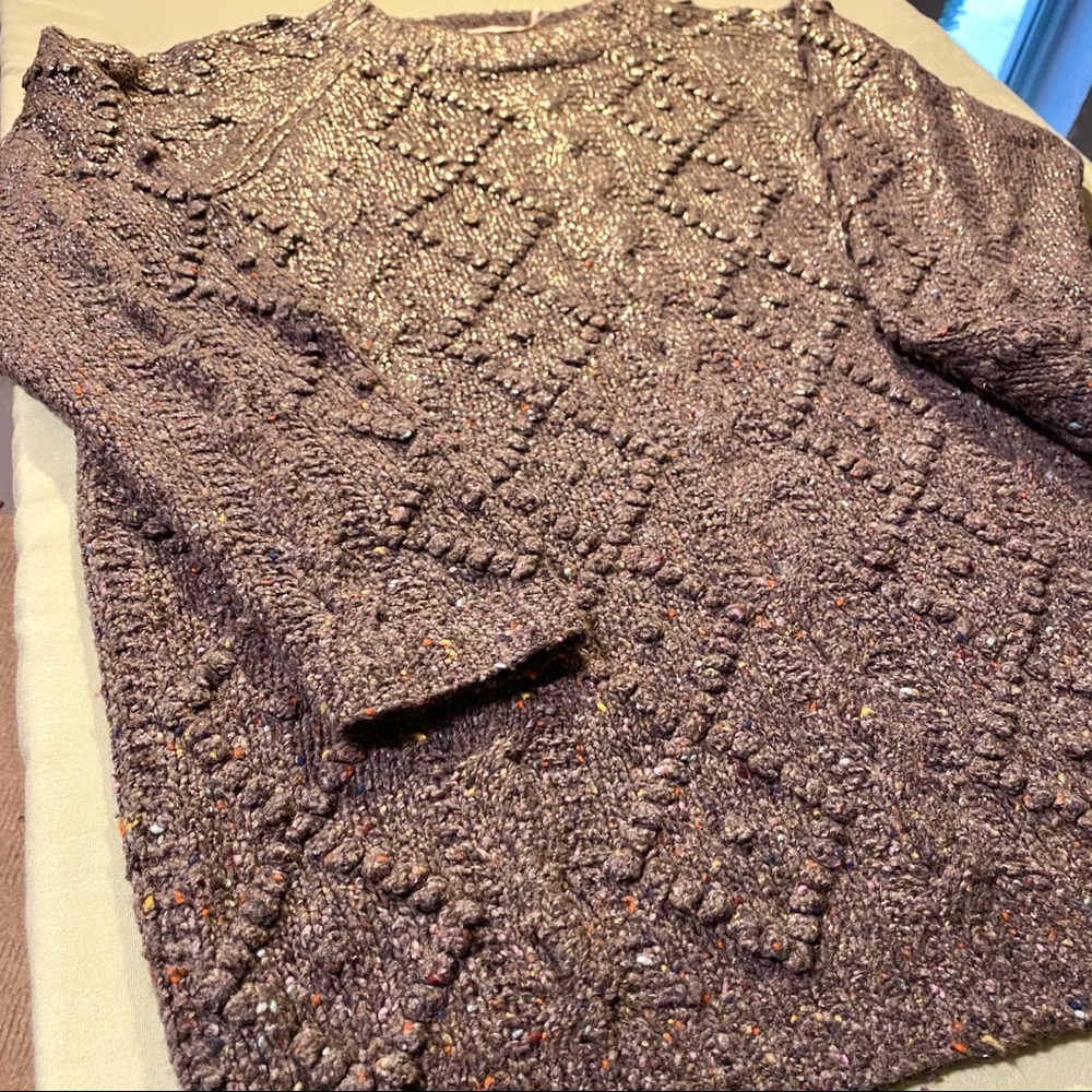 Tory Burch Shawn Metallic Grey Wool Blend Sweater